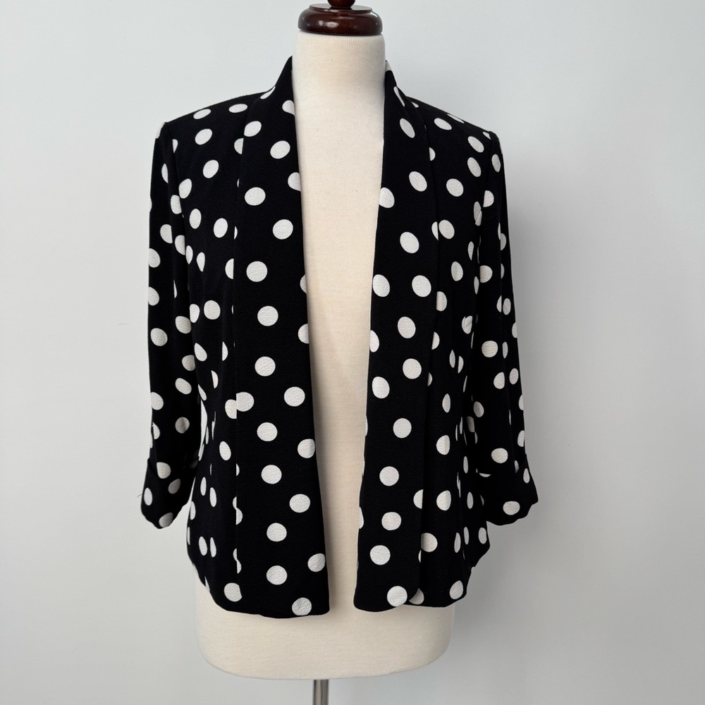 Vintage 90s Kasper Black and White Polka Dot Blazer size 4 Womens